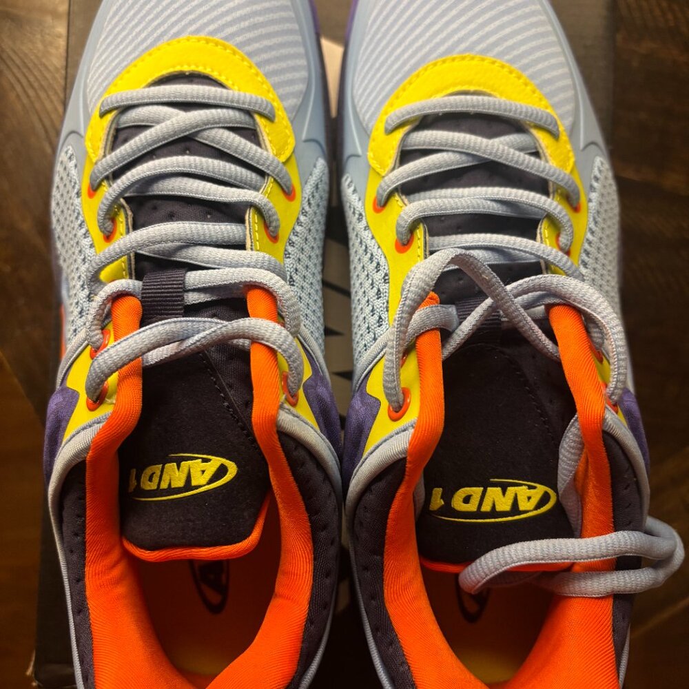 AND1 Delta TPR Basketball Sneakers Men’s 9 | Blue Purple Orange | New w/ Box - Picture 2 of 7